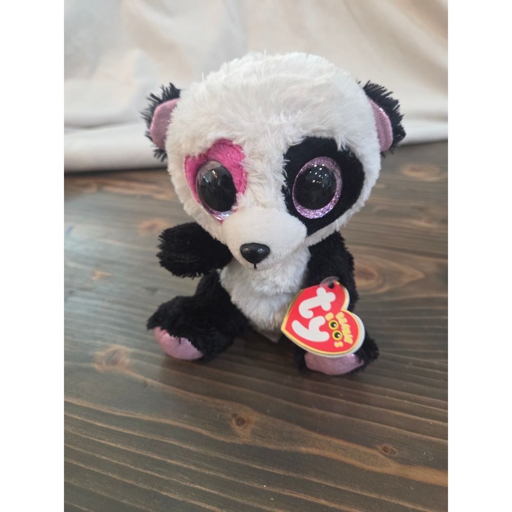 Ty Beanie Boos Mandy the Panda Pink Heart Eye Plush Stuffed Animal 6 inch